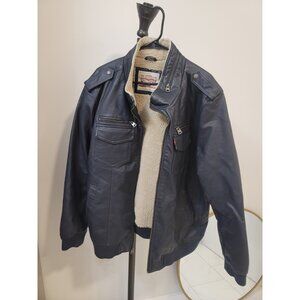 Levis Men's Faux Leather Midweight Bomber Jacket Blue Size Xxl Sherpa Lined